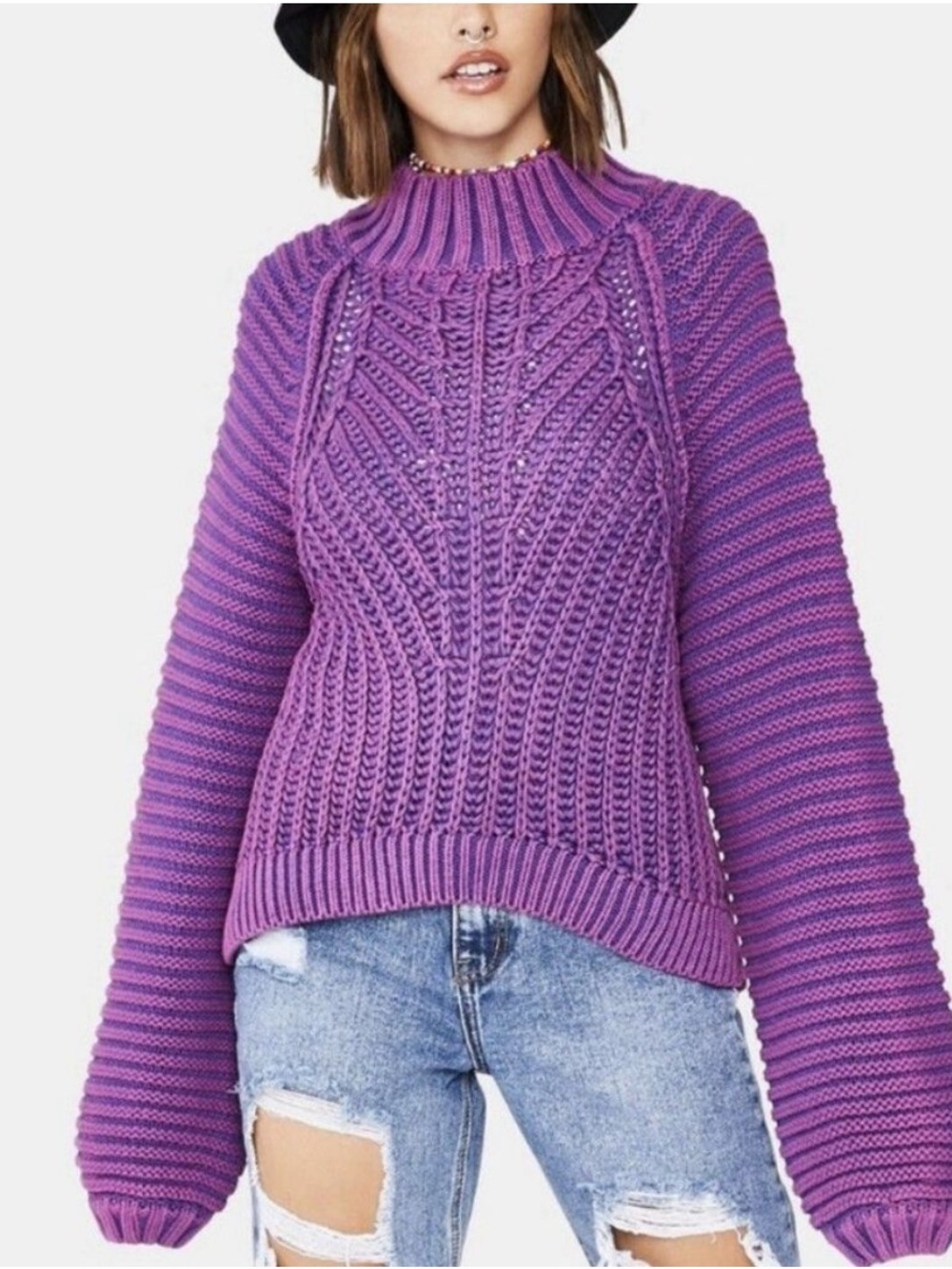 Free People Sweetheart Mock Neck Sweater In Glowing Orchid - Small